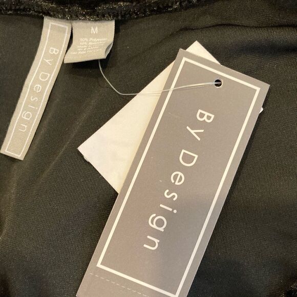 By Design Black Crushed Velvet Cold Shoulder Top | Long Sleeve Blouse Medium - Picture 3 of 5